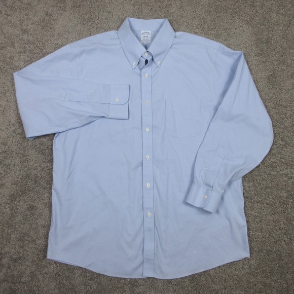 Brooks Brothers Shirt Mens L 16.5 33 Blue Solid Stretch Regular Dress Button Up - Picture 2 of 9